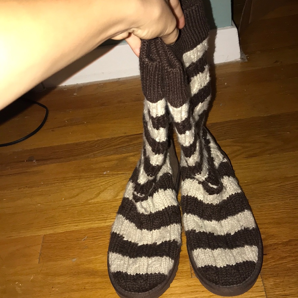 Ugg tall cable knit sweater striped boots